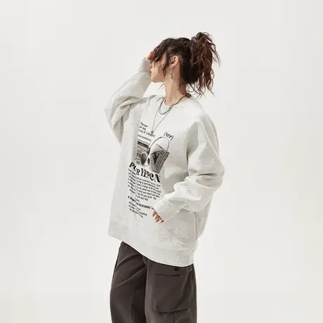 YEP美式复古圆领套头卫衣女春秋2024年新款宽松oversize无帽上衣商品大图