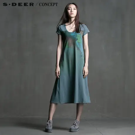 S·DEER＼CONCEPT圣迪奥女装斑斓彩色印染简约连衣裙5261222图片