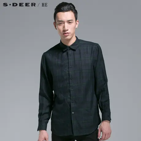 sdeerhe圣迪奥男装2017秋装休闲简约格纹羊毛长袖衬衫H14170593👫图片
