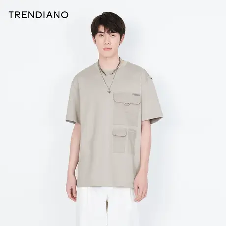 TRENDIANO2022年新款短袖t恤男士潮牌夏季情侣装小众纯色T恤上衣商品大图
