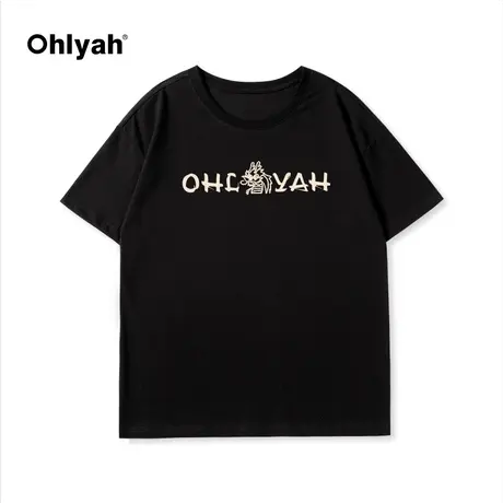 Ohlyah春夏新款休闲时尚针织字母小龙印花短袖T恤男女款无性别潮商品大图