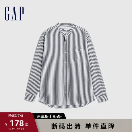 Gap男装春秋宽松廓形府绸长袖衬衫时尚通勤美式休闲上衣789388图片
