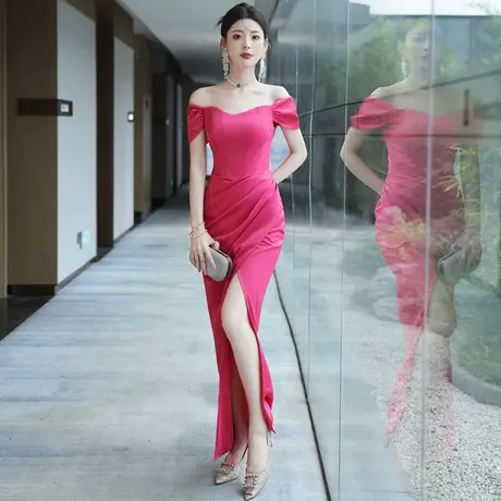 晚礼服裙高级感鱼尾一字肩高端年会晚宴轻奢宴会女气质名媛连衣裙商品大图