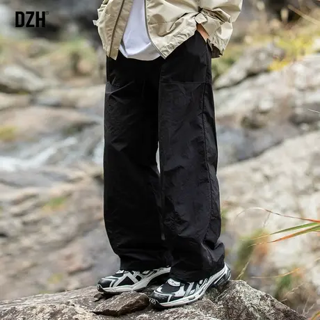 男生黑色裤子男款美式高街2024年春季休闲伞兵裤直筒宽松长裤百搭商品大图