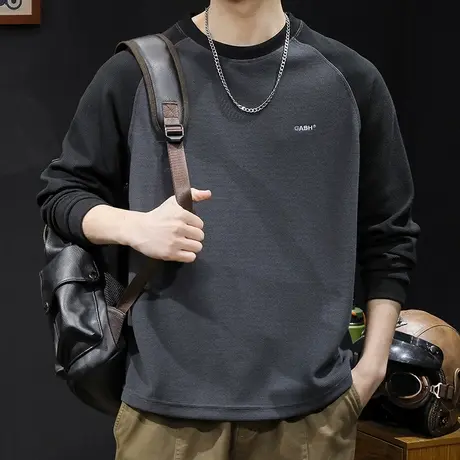 长袖t恤男春季2024新款纯棉潮牌大码男士内搭打底重磅拼色春秋款商品大图