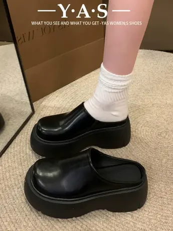 超火网红厚底增高无后跟拖鞋2024春季新款爆款外穿超高跟包头半拖商品大图