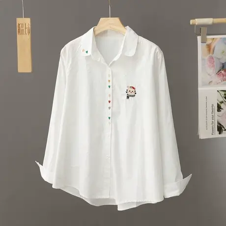 韩范文艺小清新木耳边娃娃领纯棉白衬衫女长袖通勤打底衫学生上衣图片