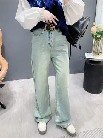 美式复古做旧直筒牛仔裤女春季2024年新款宽松百搭休闲垂感拖地裤图片