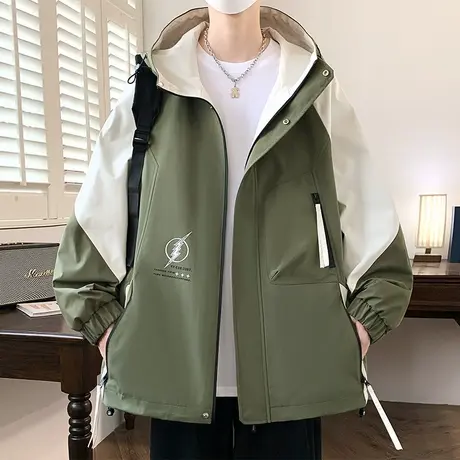 冲锋衣外套男装春季新款上衣休闲宽松港风夹克男潮牌拼接工装褂子图片