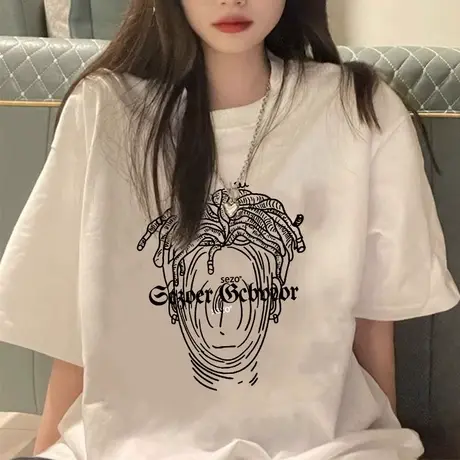 美式纯棉正肩短袖t恤女夏宽松慵懒风半袖潮牌ins设计感小众上衣服商品大图