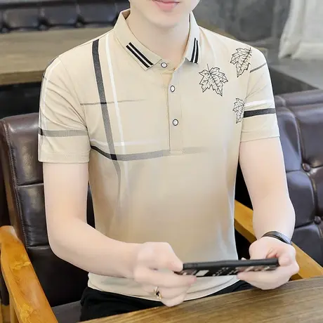 polo衫男士夏季潮牌青年高级感修身体恤2023衬衫领翻领短袖t恤男商品大图
