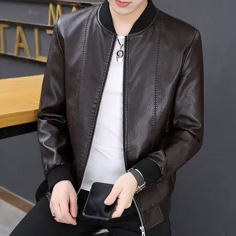 秋季新款皮夹克男 韩版修身立领潮流机车服青年加大码PU皮衣外套商品大图