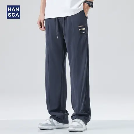 hansca运动休闲裤男宽松直筒春季新款潮牌时尚贴章垂感薄款拖地裤商品大图