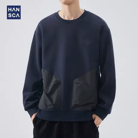 hansca重磅卫衣男春秋季2023新款美式多口袋圆领高级感外套宽松潮商品大图