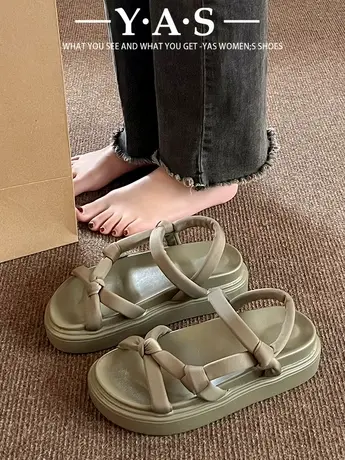 露趾凉鞋女2024年夏季新款百搭小众复古松糕底厚底一脚蹬罗马鞋女图片