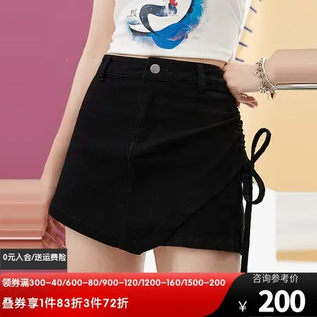 妖精的口袋黑色牛仔短裤女2023夏新款a字高腰超短裤显瘦辣妹热裤图片