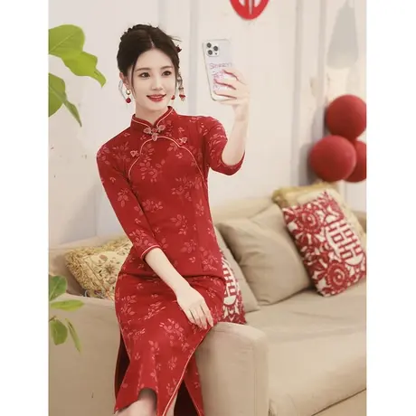 红色旗袍高级感敬酒服新娘新中式2023新款复古订婚回门礼服设计感图片