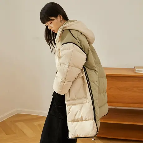 omont蛋挞家 复古可拆卸连帽面包羽绒服女中长款宽松加厚冬季外套商品大图