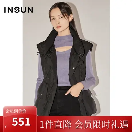 恩裳COVER冬2022时尚收腰打褶设计经典牛角扣白鸭绒羽绒马甲图片