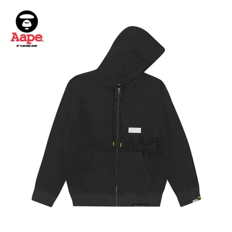 Aape男装秋冬猿颜字母刺绣拉链抽绳休闲连帽卫衣外套3783XXG商品大图
