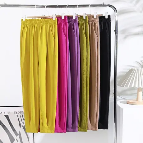 休闲裤女夏季2023新款松紧腰薄款大码显瘦哈伦裤小个子时尚九分裤商品大图