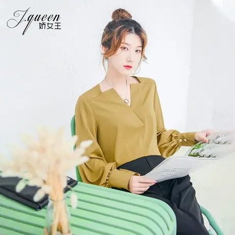 长袖衬衫女秋季新款小众设计感轻熟风气质上衣灯笼袖别致雪纺衬衣图片