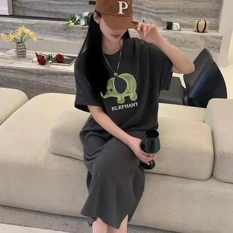 2023欧货A字裙网红爆款连衣裙女夏季新款韩版超火小飞袖懒人t恤裙图片