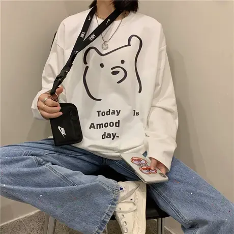 红续2020秋装新款韩版盐系日系可爱宽松薄款圆领长袖卫衣女ins潮图片