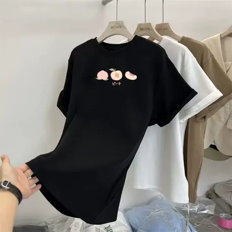 潮牌短袖T恤男春季简约小众植绒印花半袖港风ins休闲宽松情侣体恤商品大图