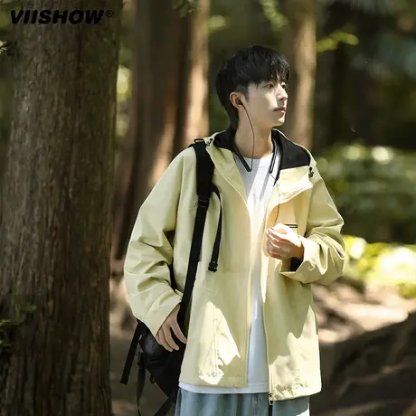 VIISHOW外套男春秋冬季新款潮牌日系连帽防风冲锋衣宽松休闲夹克商品大图