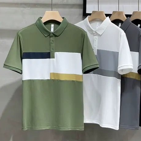 polo衫男士短袖夏季新款韩版潮流半袖男装拼接条纹上衣服翻领t恤商品大图