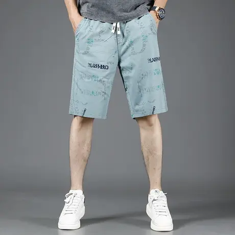2023新款男士休闲短裤男夏季薄款宽松五分裤潮流印花沙滩裤中裤男商品大图