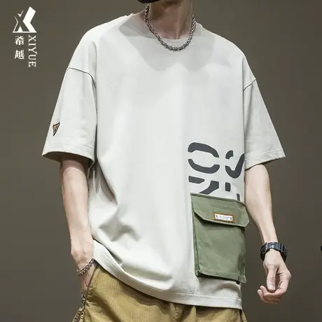 胖子大码加肥加大短袖T恤男重磅纯棉男款男士夏季休闲口袋体恤衫商品大图