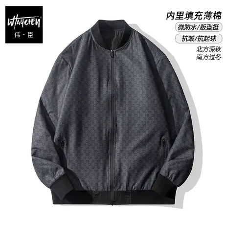 伟臣潮牌大码男装男式棒球领夹克外套胖子加肥加大宽松立领薄棉服商品大图