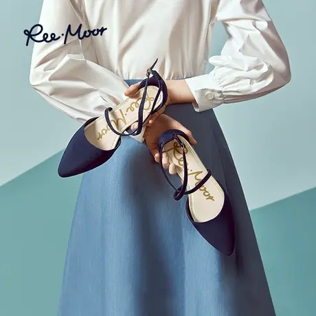 reemoor睿慕2023年新款夏季法式尖头仙女风气质绑带平底鞋凉鞋女商品大图