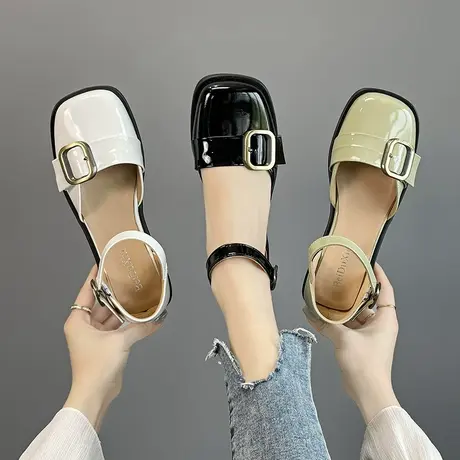 夏季包头凉鞋女方头浅口单鞋2023年新款气质百搭仙女风玛丽珍鞋子商品大图