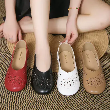 凉鞋女2023新款夏季外穿透气一脚蹬豆豆妈妈休闲软底舒适镂空平底商品大图