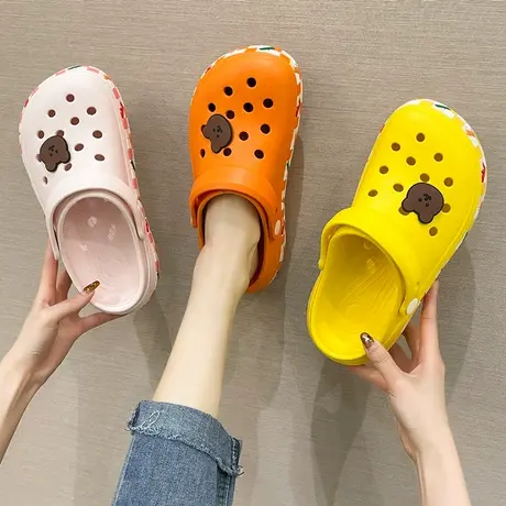 卡通小熊凉拖韩版少女心时尚包头半拖2023夏季新款网红外穿洞洞鞋商品大图