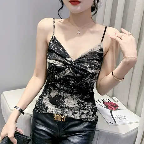 欧货网纱吊带背心女性感V领打底小衫西装内搭洋气时尚上衣女ins风商品大图