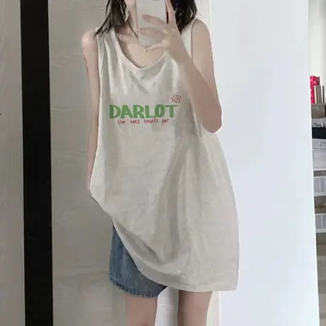 美式纯棉吊带运动坎肩背心无袖t恤女夏季外穿篮球服宽松挂脖上衣图片
