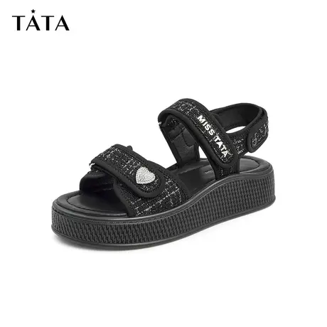 Tata他她时尚甜酷休闲沙滩凉鞋女懒人鞋一脚蹬新商场同款GOX12BL2图片