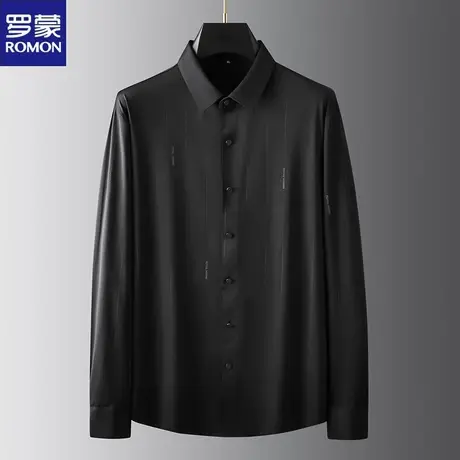 罗蒙加肥加大码长袖翻领衬衫商务休闲免烫无痕打底衫春秋胖子衬衣图片
