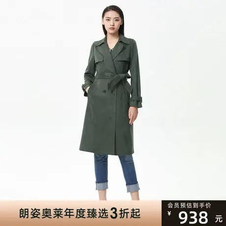 朗姿 秋季新款双排扣收腰系带女式风衣外套商场同款图片