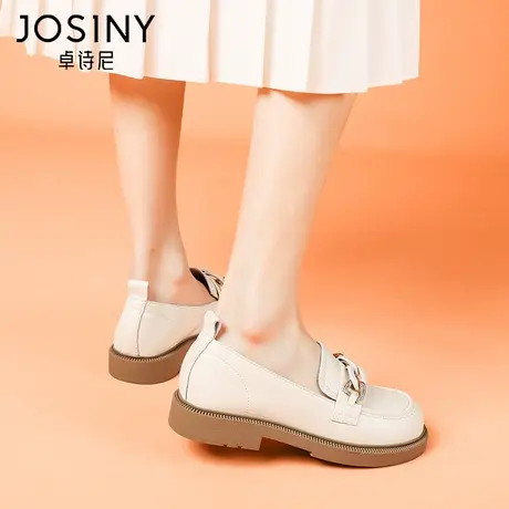 卓诗尼乐福鞋女厚底真皮2023春秋新款白色英伦风小皮鞋女小众设计商品大图