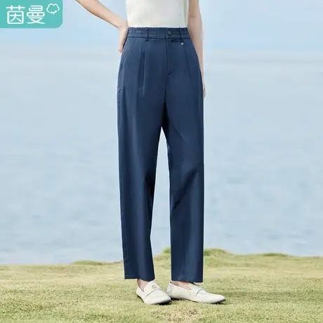 茵曼休闲通勤九分裤2023夏季女装新款中高腰宽松梨形身材萝卜裤商品大图