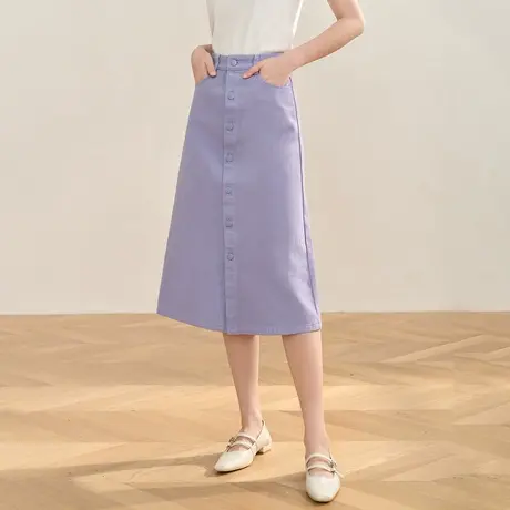 【商场同款】茵曼2023春女装新款时尚百搭中长款A字中高腰半身裙图片