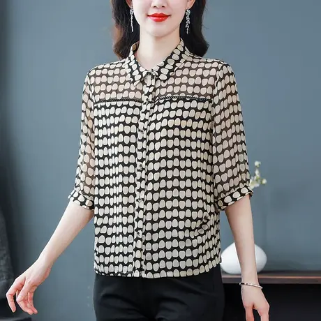 女士雪纺衬衫2023夏季新款漂亮气质龄洋气妈妈上衣宽松显瘦女衬衣商品大图