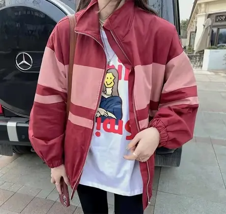 小个子拼色外套2023春季新款韩版宽松显瘦休闲百搭撞色拉链短外套商品大图