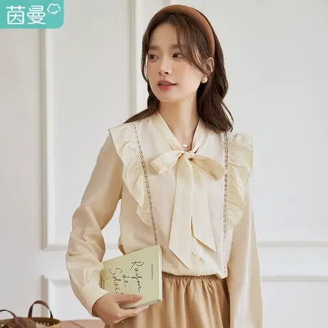 茵曼法式通勤系带荷叶边衬衫女士2023年秋季新款花边高端衬衣上衣图片