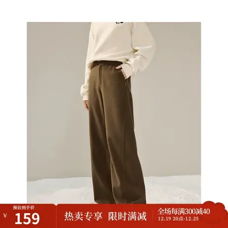 茵曼休闲直筒长裤2023冬季女装新款松紧中高腰宽松遮胯显瘦裤子图片